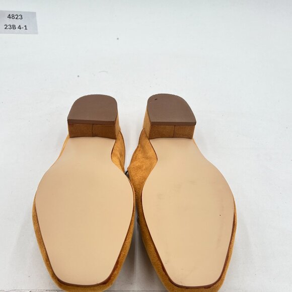 YDN Yellow Mules Suede Straps Buckle Square Toe Low Block Heels Sandals - Picture 7 of 8